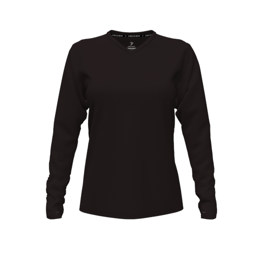 [CUS-DFW-TEES-PER-VNK-LSL-BLK-FYXS-LOGO3] Decker Performance T-Shirt (Female Youth XS, Black, V Neck, Logo 3, Long Sleeve)