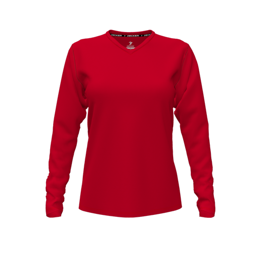 [FTLVPTRD-FYXS-LOGO3] Decker Performance T-Shirt (Female Youth XS, Red, V Neck, Logo 3, Long Sleeve)