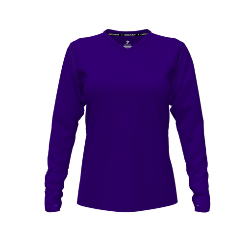 [CUS-DFW-TEES-PER-VNK-LSL-PUR-FYXS-LOGO3] Decker Performance T-Shirt (Female Youth XS, Purple, V Neck, Logo 3, Long Sleeve)